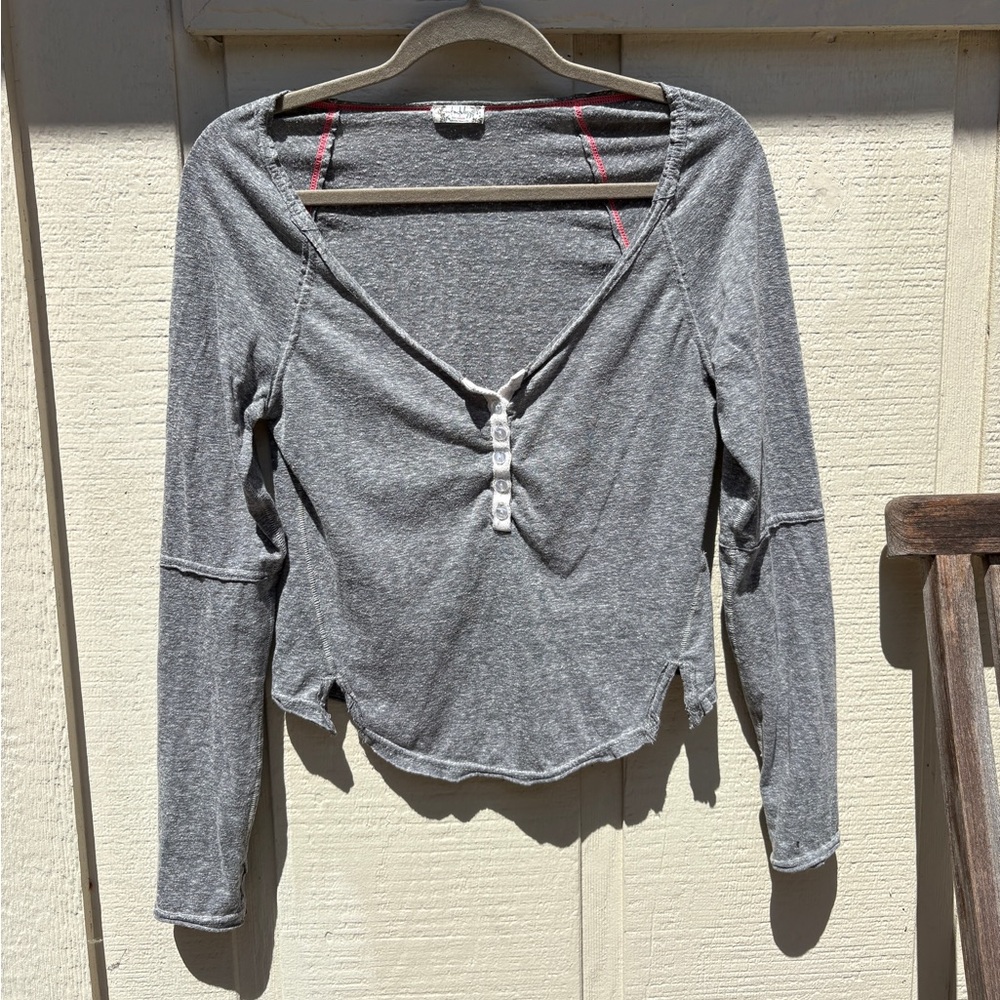 Free People grey henley cropped long sleeve